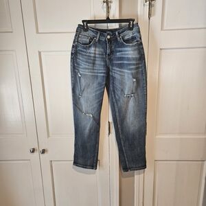 Women's Blue Distressed Boot Cut Jeans